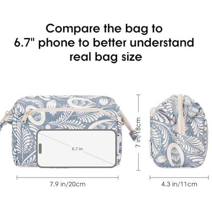 Narwey Women Makeup Bag Wide-open Make up Bag Travel Cosmetic Organizer Toiletry Bag for Cosmetics Toiletries Accessories (Blue Leaf) - color: Y-Blue Leaf