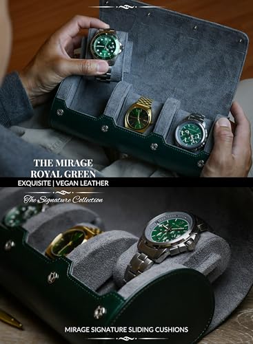 Watch Cases for Men – Travel Watch Roll Case – 3 Watch Travel Case Holder Organizer and Display - Royal Green Vegan Leather - color: Royal Green 3-watch case