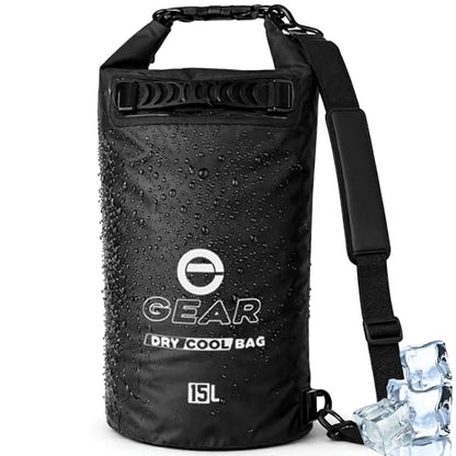 Enthusiast Gear Insulated Dry Bag Floating Cooler – 10L / 15L / 25L Roll Top, Leak Proof, Waterproof, Collapsible, with Padded Shoulder Strap - Perfect for Kayaking Fishing Beach - color: Black, size: 15 Liter