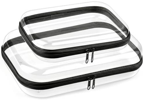 Travel Toiletry Bag for Men,Clear Hard Shell Zipper Case,2pcs Large Capacity Portable Toiletry Organizer Dopp Kit Water-Resistant Shaving Bag For Toiletries Accessories,Makeup Cosmetic Bag For Women - color: Black