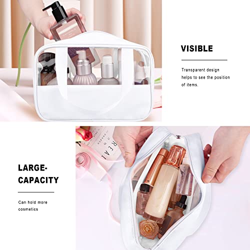Clear Makeup Bag, 3 Pcs of Cosmetic Bags Set, Transparent PVC Travel Makeup Pouch, Waterproof Cute Toiletry Bag for Women (White) - color: Z-White-3pcs, style: 3pcs