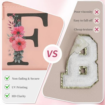 OCHEAL Initial Makeup Bag,Monogram Make up Bag Pink Travel Makeup Organizer Case Beauty Toiletry Cosmetic Bag with Brush Holder, Trendy Stuff Personalized Gifts for Women and Girls-F - color: Pink, style: F