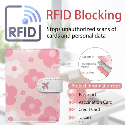 Passport Holder, Travel Wallet Cover with Pen Loop | Cute RFID Blocking Leather Case with Magnetic Closure for Travel Essentials-Garden - color: H-Garden