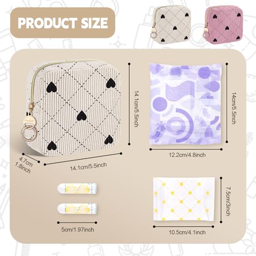 Period Bag for Teen Girls, Corduroy Hearts Sanitary Napkin Storage Bag, Cute Menstrual Pad Pouch Tampon Holder for Purse (Hearts-Beige) - color: Hearts-Beige