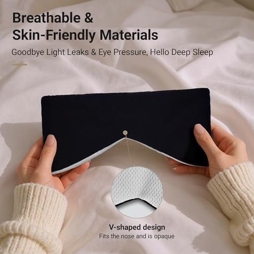 Soft Reversible Cotton Eye Mask, Obsidian Black&Grey Full-Coverage Adjustable Breathable Wrap, Ultra-Light Total Blackout Blindfold for Travel Nap, Ready-to-Gift Set for Women Men Couples Adults - color: Obsidian Black