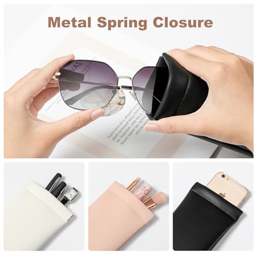 Squeeze Top Sunglass Case, New Organosilicon Soft PU Leather Eyeglass Glass Case Travel Large Sunglasses Pouch - color: Black