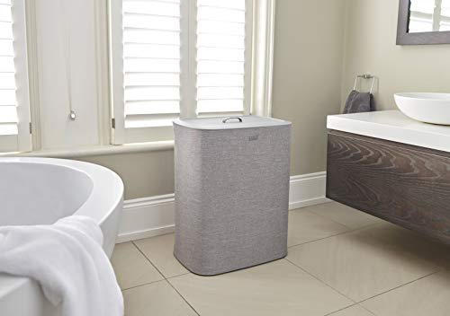 Joseph Joseph Tota 90 liter/23.8 gallon Laundry Hamper Separation Basket with lid, 2 Removable Washing Bags with Handles - Gray - color: Gray, style: Dual Compartment 90L