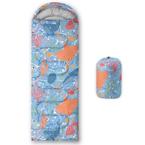 Kids Sleeping Bag for Boys Girls,Western Cowboy Print-Lightweight Warm Portable Outdoor Indoor-Waterproof Cold Weather Resistant Sleeping Bag for Camping Hiking - color: Marine Animals