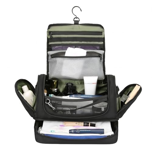 TANGCORLE Toiletry Bag for Men, Handing Travel Toiletry Organizer Protable Water Ressistant Bathroom Shaving Bags for Toiletry Accessories, Travel Essentials, Black(Empty Bag)