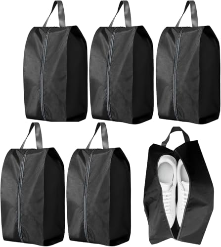 5Pcs Large Travel Shoe Bags Portable Travel Gifts Shoe Organizer with Zipper Closure, Waterproof Nylon Shoe Storage Organizer with Handle Travel Bags For Men and Women, Black - color: Black, size: L