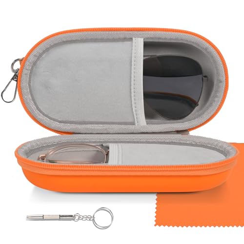 Double Glasses Case,Dual Eyeglasses & Sunglasses Organizer with Clip Zipper Closure for Travel 2 Pairs Storage Box - color: Orange