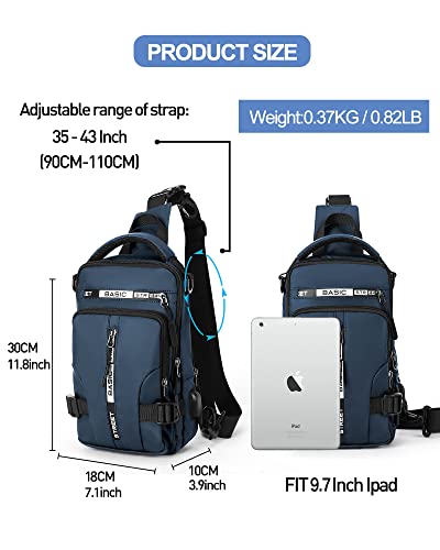 Blue Sling Crossbody Backpack Shoulder Messenger Bag for Men, Mini Anti Theft One Strap Motorcycle Backpack Sling Tactical Chest Bag for Hiking Walking Biking Travel Cycling - color: Blue-mini