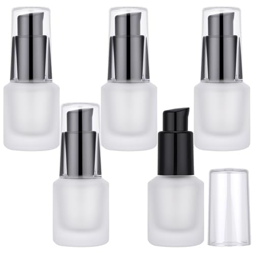 Segbeauty 0.5oz Empty Frosted Glass Oil Bottle, 5pcs 3pcs Matte Translucent Lotion Pump Bottle, 15ml Mini Travel Size Container for Creams Hair Oils, Refillable Glass Travel Bottles for Toiletries - color: Frosted Translucent, style: 5pcs 0.5oz