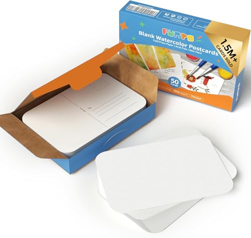 Funto Blank Watercolor Paper Postcards, 50 Cards, 4x6, 140lb/300gsm, Acid-Free Heavyweight Art Paper for Thank You Notes & Greeting Cards - style: 4x6 Postcards