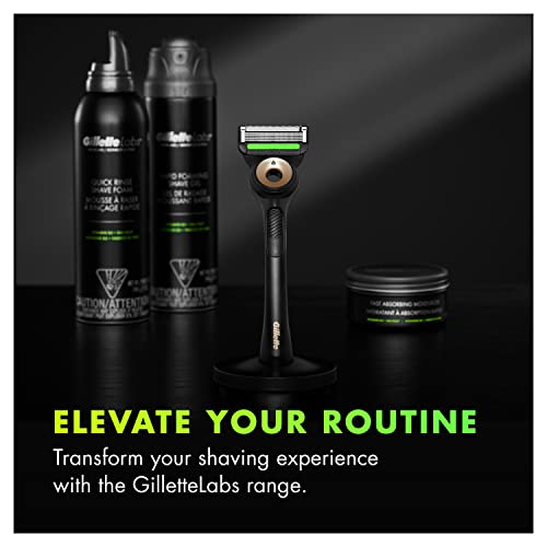 GilletteLabs with Exfoliating Bar by Gillette Mens Razor, 5 Bladed, Closeness and Comfort, Includes Travel Case and Stand, Handle + 3 Blade Refills - color: Gold, style: 1 Razor, 1 Travel Case, 3 Refills, 1 Stand