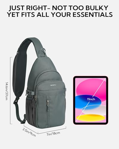 WATERFLY Small Crossbody Sling Bag: RFID Sling Backpack Chest Bag Travel Shoulder Multiple Pockets Hiking Daypack for Man Woman - color: Dark Grey