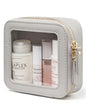 Popvibe Clear Makeup Bag Travel Cosmetic Case Transparent Toiletry Bag with Zipper, Portable Make Up Organizer Traveling Compact Car Bag for Essentials - color: Beige Grey, style: Mini Chic