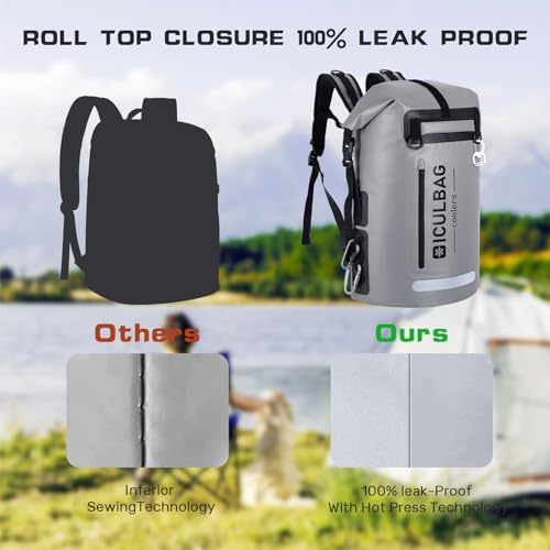 48cans Large Cooler Backpack Insulated Waterproof for Men Women Insulated Backpack Cooler Leak Proof Waterproof for 12 Hours Cooling for Camping Picnic Hiking Beach Travel Kayaking - color: Gray