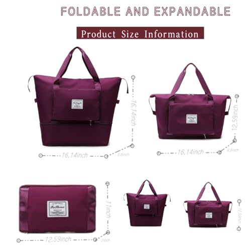 Large Capacity Foldable Travel Bag, Expandable lightweight Carry on Bag, Dry with Wet Separation Spor Duffel Bags (Fuchsia) - color: Fuchsia