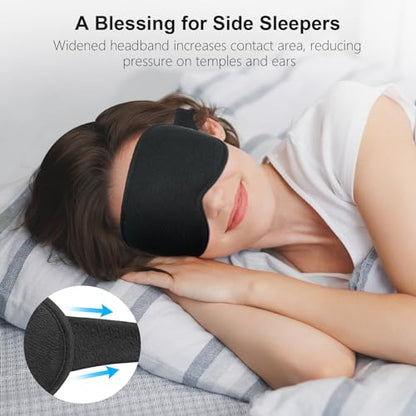 Gritin 100% Blackout Sleep Eye Mask for Women Men, Zero Pressure Sleeping Mask - Ergonomic Design 3D Cutout Eye Movement and Eyelash Friendly Night Blindfold, Ultra Soft Comfortable for Sleeping - color: Black