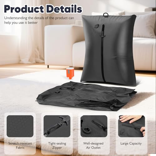 Vacuum Compression Bag with Travel Pump - Waterproof, Reusable, Hard Storage case, Portable Travel Bag Vacuum Bag Kit, Suitable for Camping, Gym, Beach, Moving (2PC Bag+Pump) - color: Blue/Black Bag+Pump