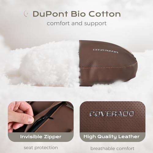 Coverado Leather Car Headrest Pillow Car Neck Pillow with Adjustable Strap, Head Support Rest Driver Relax Head Muscles Relieve Driving Fatigue, Breathable & Removable Cover, Coffee - color: Coffee, size: 1 Piece