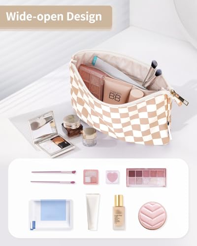 Narwey Small Checkered Makeup Bag for Purse Small Cosmetic Bag Women Travel Makeup Pouch Zipper Pouch (Light Checkerboard) - color: AB-Light Checkerboard)