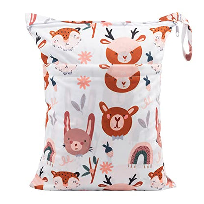babygoal Wet Dry Bags for Baby Cloth Diapers, Washable Travel Bags, Beach, Pool, Gym Bag for Swimsuits & Wet Clothes with Two Zippered Pockets 3 Pack, 3LN23 - color: Animal world