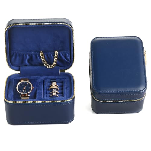 TAIMY Watch Jewelry Travel Case for Men and Women, 1 Slot Watch Pouch with Jewelry Holder, Ring Necklace Earring Organizer for Home Storage, Travel and Display(Blue) - color: Blue