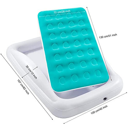 Inflatable Kids Travel Bed Toddler Air Mattress Set,Portable Blow Up Mattress Sleeping Bed Cot with Bed Rails and Electric Pump Ideal for Road Trip - color: Green