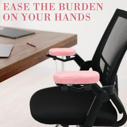Threlaco 2 Pcs Office Chair Armrest Pads Soft Foam Office Chair Arm Covers Fluffy Flannel Gaming Armchair Armrest Cushion for Elbows and Forearms Support Pressure Relief (Pink) - color: Pink