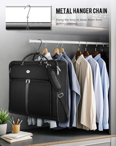 MATEIN Mens Garment Bags for travel, Large Travel Suit Bag Up to 7 Suits with Strap, Wrinkle Free Carry On Garment Bags for Hanging Clothes, Business Suitcase Luggage Bag Fit 17.3 Inch Laptop, Black - color: Black