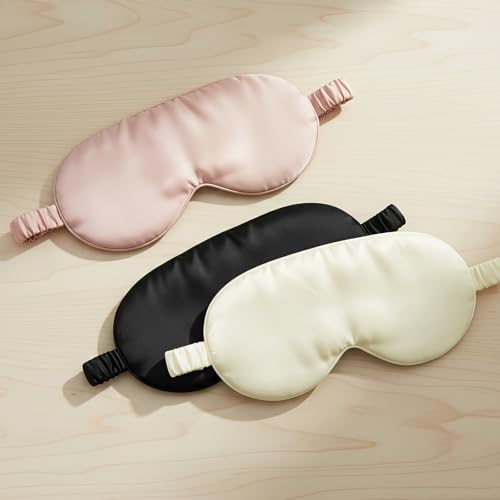 Silk Eye Mask for Sleeping 100% Mulberry Silk Women Men Blindfold,3D Luxury Travel Smooth Elastic Strap Eye Masks Breathable Cooling Soft Night Sleep Work Eyeshade Cover,Beige - color: Beige