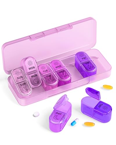Pillex Pill Organizer, Am & Pm Pill Organizer 7 Days, Weekly Pill Case 2 Times a Day, Cute Pill Box 7 Day, Medicine Organizer for Travel, Vitamins, Fish Oils, Supplements (Gradient Pink-Purple) - color: Gradient Pink-purple