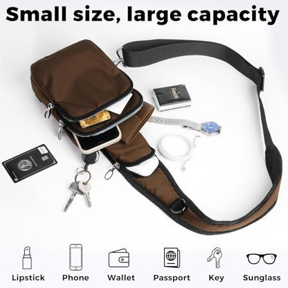 VADOO Sling Bag, Crossbody Bag with Zipper Lock, RFID Blocking & Water Resistant for Men and Women - color: Brown
