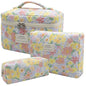 Gosect 3pc Makeup Bag Set, Quilted Makeup Bag Set, Large Floral Cosmetic Bag for Women, Cute Cotton Makeup Bags, Flower Travel Toiletry Organizer Bag (Large Flower) - color: Big Flower