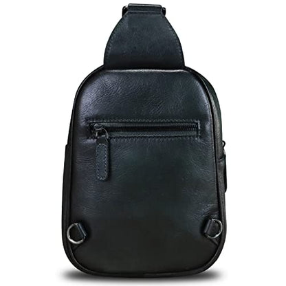 Genuine Leather Small Sling Bag for Women and Men Crossbody Bag Chest Bag Sling Backpack Purses for Hiking Sports Travel - color: Black