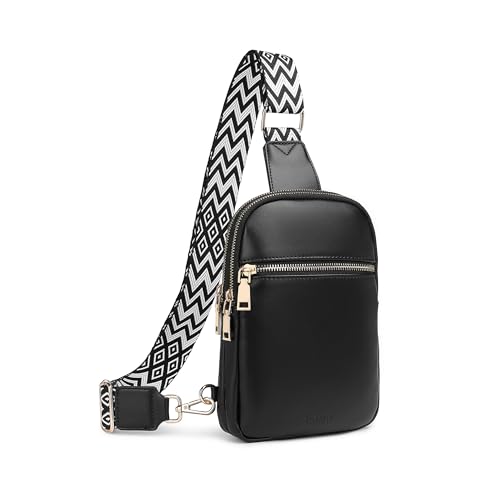 DIOMO Anti Theft Small Sling Bag for Women Cross Body Bag Trendy, RFID Fanny Packs Vegan Leather for Women Travel Belt Purse - color: Black-Gold Zipper