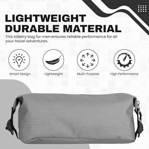 Champion - Hanging Toiletry Bag - Travel Sized Polyester Bag — Water-Resistant, Cosmetics Organizer Bag with Two Compliant Bottles - Lightweight Portable Zipped Bag for Unisex – Grey - 10"x3.9"x3.9" - style: Grey