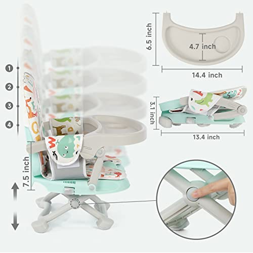 YOLEO Baby High Chair Booster Seat for Dining Table, Foldable High Chairs with Adjustable Heights, Travel Booster Seat with Removable Tray - color: Green, size: With Cushion