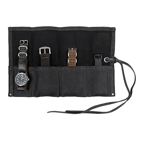 Hide & Drink, Waterproof Waxed Canvas Travel Watch Roll Organizer with 4 Slots, Easy Carry On Watchlover Storage, Handmade Travel Case, Charcoal Black - color: Charcoal Black