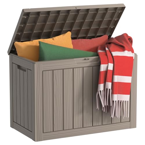 EasyUp Outdoor Storage Box, Waterproof Resin Deck Box, Reinforced Stability UV-Resistant for Patio, Garden and Poolside (Striped Beige, 45 Gallons) - color: Grey, size: 45 Gallon