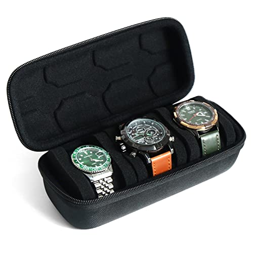 Watch Travel Case for Men and Women Portable Single Watch Storage box and Organizer for Wristwatches and Smart Watches - color: Black（3 slot）