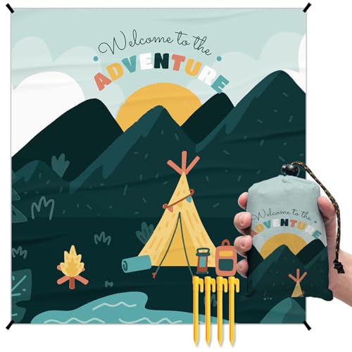 Camping Pocket Picnic Blankets, Camp Mini Beach Camping Blanket Waterproof Sandproof, Welcome to The Adventure RV Outdoor Picnic Blanket Mat Gifts for Camper Campsite Travel Hiking 55x60in - color: Hill