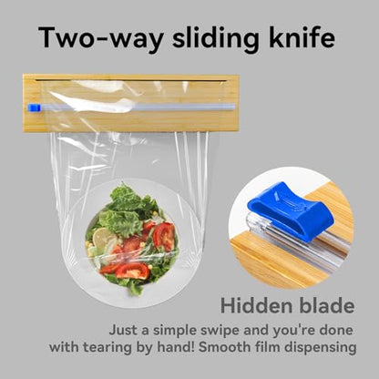 Uncle Jack Plastic Wrap Dispenser with Slide Cutter, Fit 13'' Rolls, Bamboo Aluminum Foil Dispenser with Cutter for Wax Paper, Saran Wrap