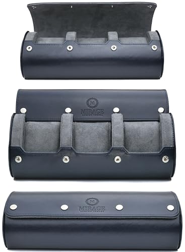 Watch Case Travel Organizer - Watch Roll Case - 3 Watch Case Display Storage - Watches Accessory Gift - Midnight Blue Vegan Leather - color: Midnight Blue 3-watch case