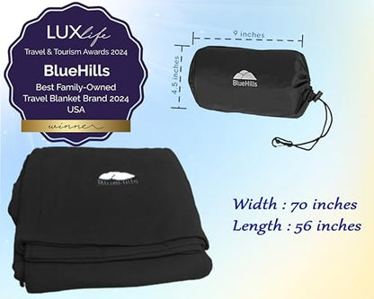 BlueHills Ultra Compact Travel Blanket 2 Pack Large Soft Cozy Portable Blanket Sheet with Carry Case and for Flight Airplane Car Layover Camping Hotel C203-2PK-Black - color: C203-2pk-black