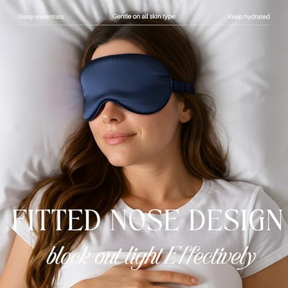 Silk Satin Sleeping Eye Mask, Navy Sleep Eye Night Blindfold for Women and Men, Soft Breathable Blackout Eyeshade Eye Cover for Travel, Wedding Bridesmaid Gift - color: Navy