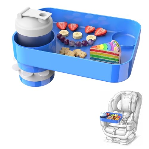 Car Seat Snack Tray for Kids, Mess-Free Square Travel Tray Cup Holder Snack Tray, Durable Car Food Tray for Toddlers, Universal Fit Kids Travel Road Trip Essentials (1, Blue) - color: blue