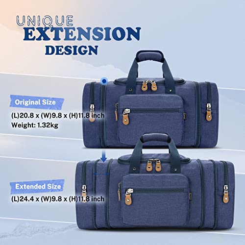 Gonex Canvas Duffle Bag for Travel 50L Expandable Duffel Weekend Overnight Bag men (Blue) - color: Blue, size: Large-50L (Without Shoe Compartment)
